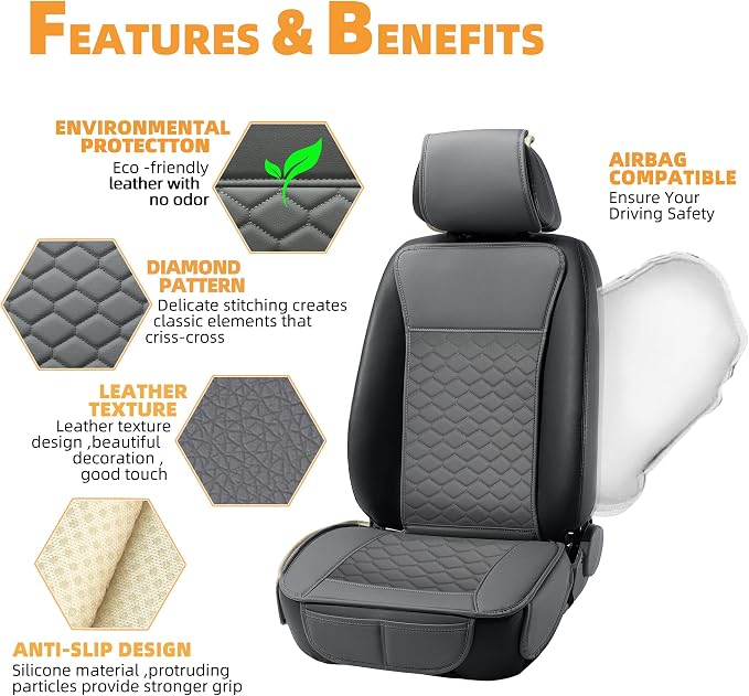 Elantrip 2PCs Front Car Seat Covers Leather Car Seat Protector Universal fit - Image 3