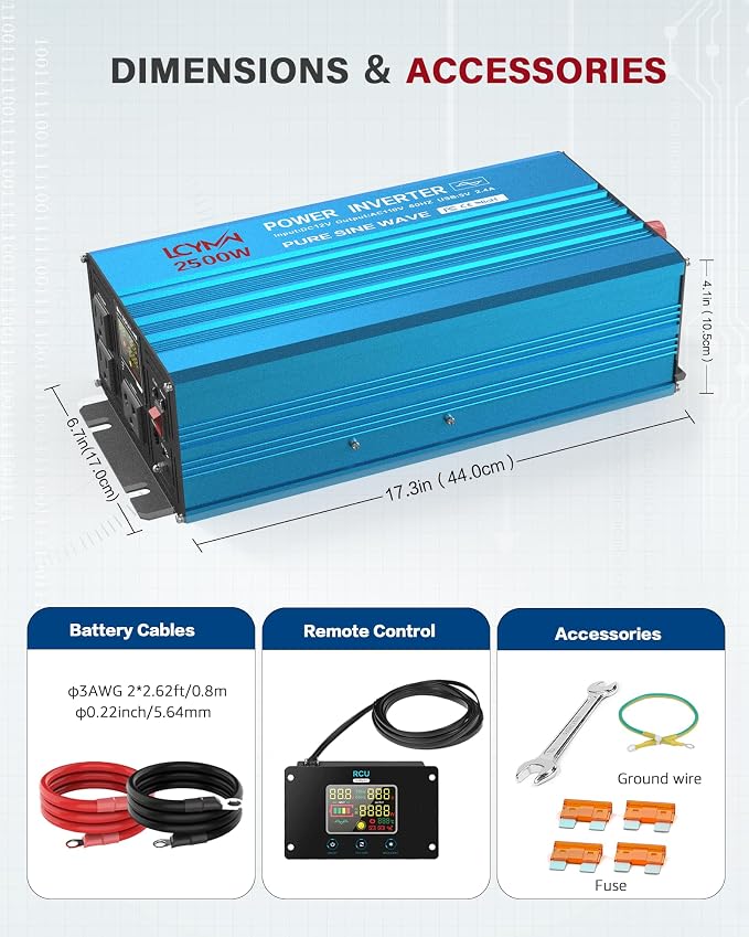Power Inverter 2500 Watt Pure Sine Wave 12V DC to 110V/120V AC 5000W Peak - Image 7