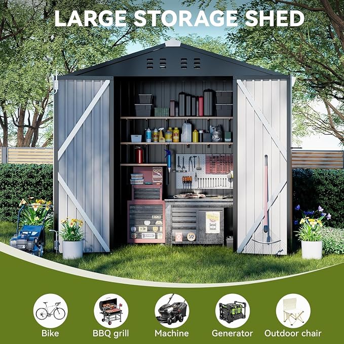COMHOMA Shed Outdoor Storage Shed Metal, Lockable Doors Tool Sheds - Image 4