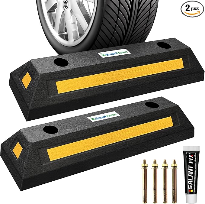 Car Parking Stopper – 2PCs Heavy Duty Rubber Curb Car Stop by Unknown
