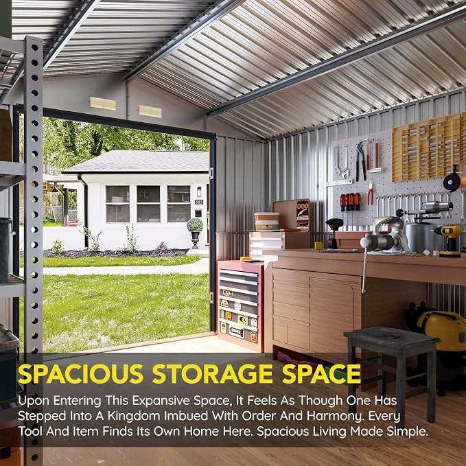 10x10 FT Outdoor Metal Storage Shed, Double Swing Doors, 2 Clear Windows - Image 5