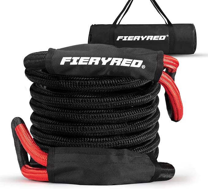 FieryRed Kinetic Energy Recovery Rope 30FT 7/8 Inch- Power Stretch Snatch Strap by FieryRed