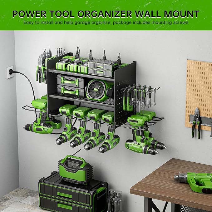 Power Tool Organizer, 3 Layer 8 Drill Holder Wall Mount, Tool Shelf and Storage - Image 2
