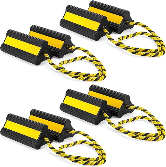 4 Pair Heavy Duty Wheel Chocks for RV Trailer, Rubber Wheel Stoppers, Dual by Datanly