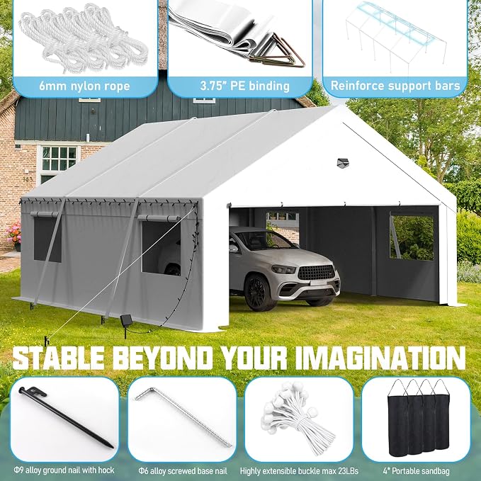 20x20 Carport, Heavy Duty Carport Canopy Garage - Image 3
