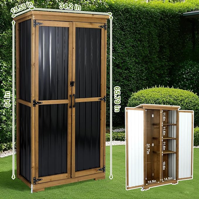 Outdoor Storage Cabinet, Wood & Metal Storage Shed - Image 4