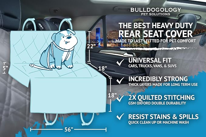 Bulldogology Dog Car Seat Cover Waterproof Heavy Duty Bench Dog Hammock - Image 3