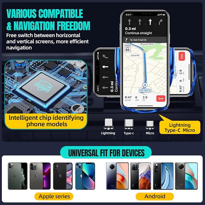 Wireless Car Charger, MAX 15W Fast Charging Auto Clamping, Sensing Phone Holder - Image 4