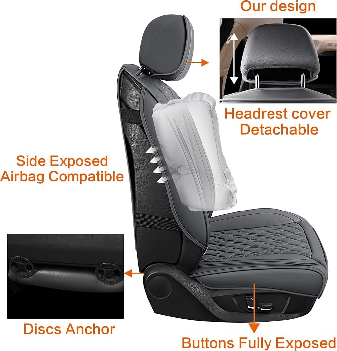Pariitadin Leather Car Seat Covers Front Pair, Waterproof Breathable Faux - Image 5