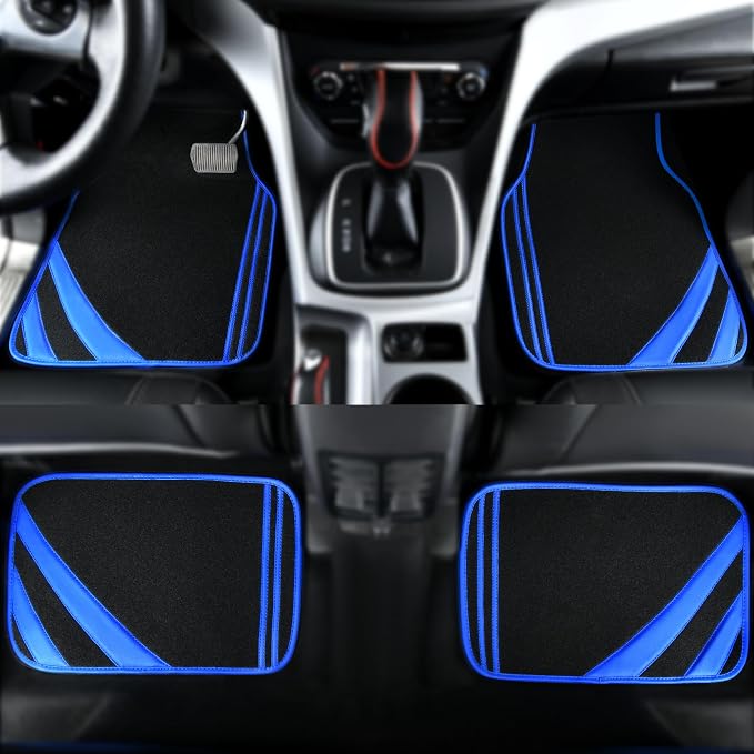 CAR PASS Faux Leather Car Mats Blue Edge Waterproof Car Floor Mats Car Carpet - Image 5
