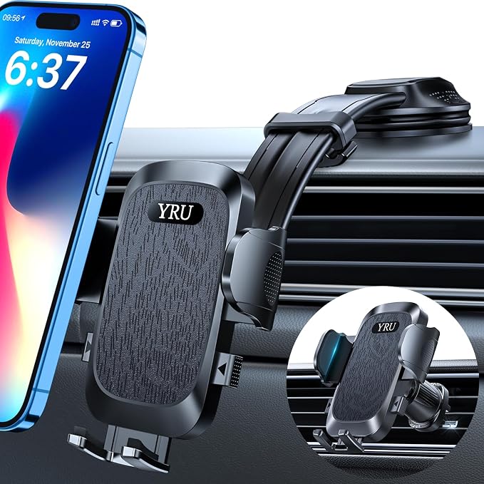 YRU Cell Phone Holder for Car Dashboard Windshield Phone Stand for iPhone 16 15 by YRU2025ProCarMount