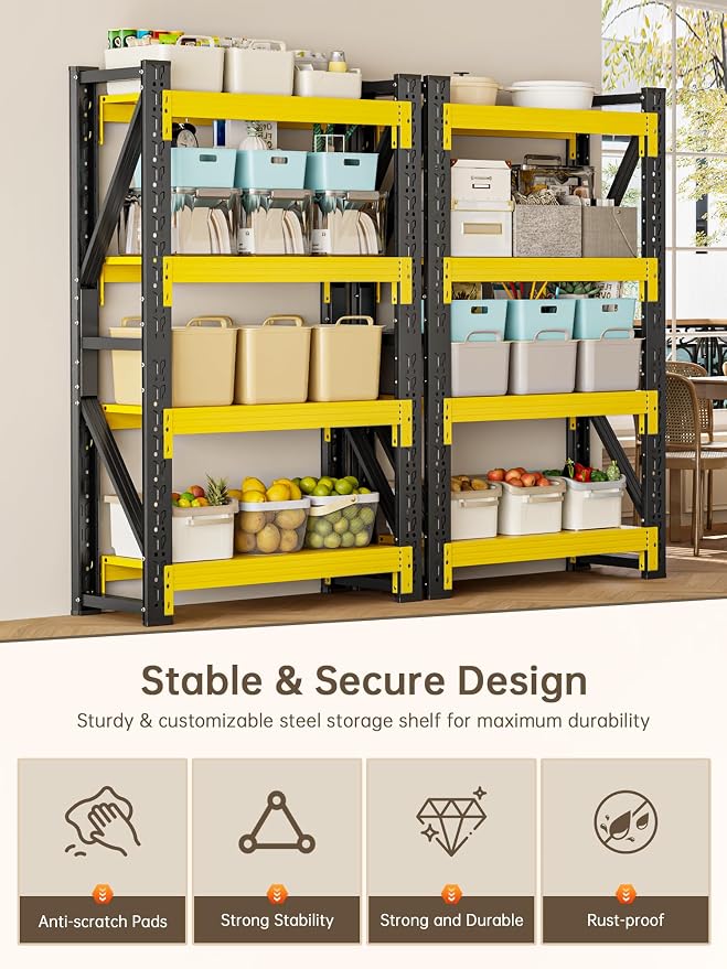 4-Tier Storage Shelves, Adjustable Industrial Metal Shelf System, 200lbs - Image 4