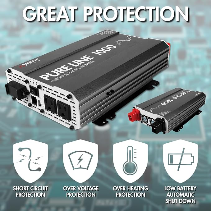 Wagan EL3804 Pure Line Inverter 1000 Watt DC 12V to 110V AC Car Pure Sine Wave - Image 4