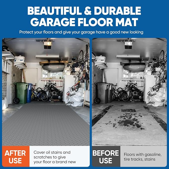 7.5 x 17 FT Garage Floor Mat, Thickened Diamond Plate PVC Garage Parking Mat - Image 3