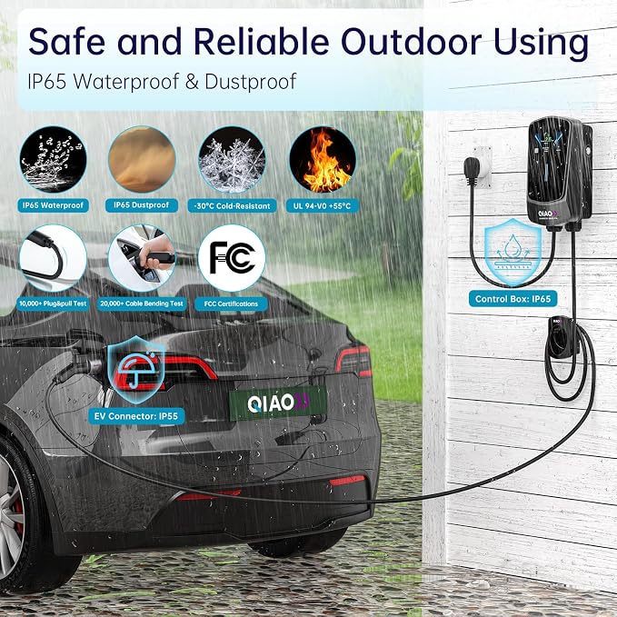 QIAO Level 2 EV Charger, Wi-Fi Bluetooth APP Enabled EVSE, 4.3in Display - Image 7