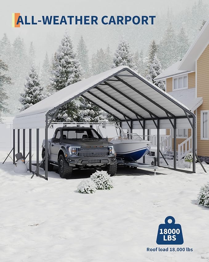 20'x25'x13' Metal Carport for 2 Cars, Heavy Duty Car Ports for Heavy Snow - Image 6