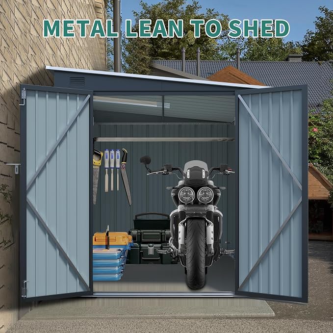 LANTRO JS 6x8FT Metal Outdoor Storage Shed, Garden Tool Shed Without Floor - Image 4
