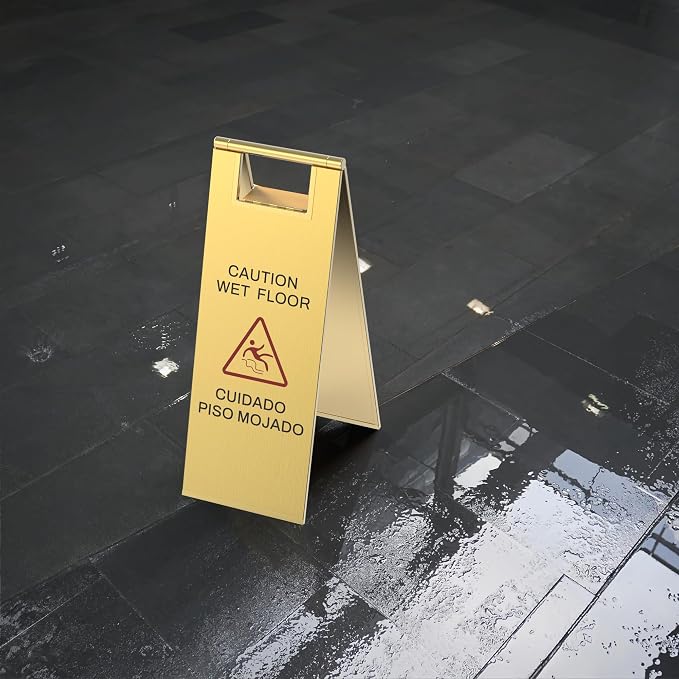 Stainless Steel Wet Floor Sign 2 Pack, 24 Inch Double-Sided Foldable Caution - Image 4