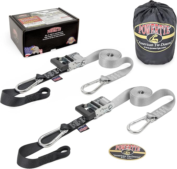 PowerTye - Made in USA - Extra Long Ratchet Tie Down Straps, Heavy Duty by PowerTyeMFG