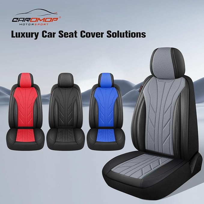 CAROMOP Luxury Faux Leather&Fabric Car Seat Covers Full Set - Image 7