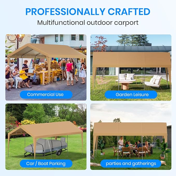 Carport 12x20 Heavy Duty Portable Garage, Galvanized Frame Carport Canopy - Image 7