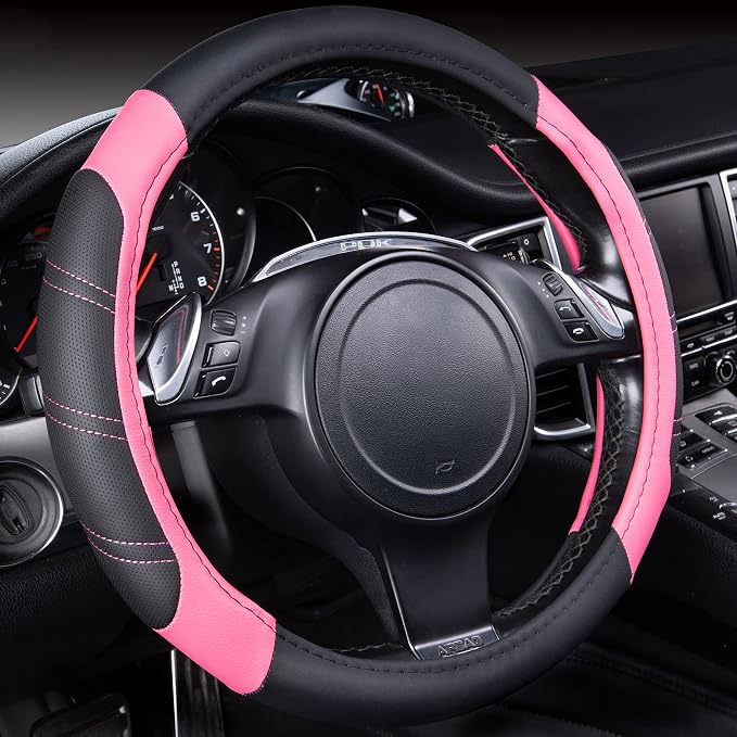 CAR PASS Line Rider Microfiber 14 Inch Leather Sporty Steering Wheel Cover by CARPASS