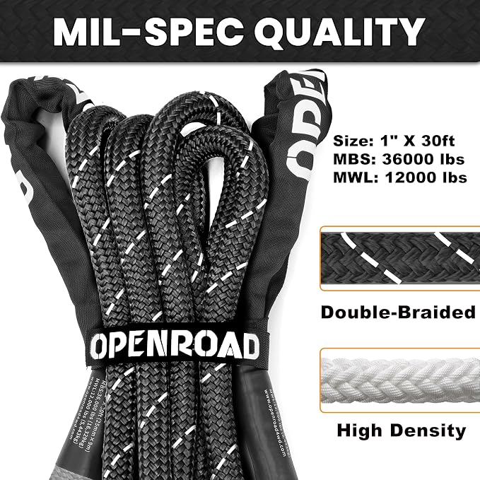 OPENROAD Kinetic Recovery Tow Rope, 36000 Lbs Extreme Duty 35% Elasticity - Image 2