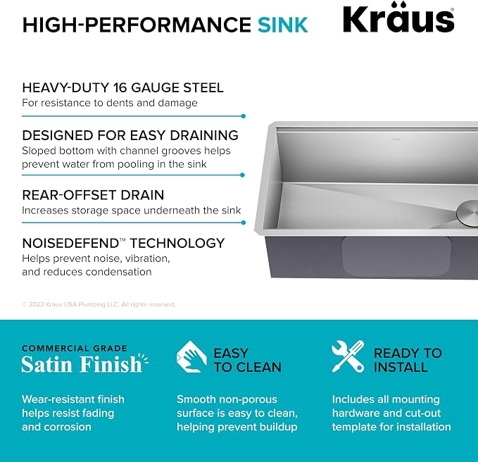 KRAUS Kore 32-Inch Undermount Workstation 16 Gauge Single Bowl Stainless Steel - Image 6