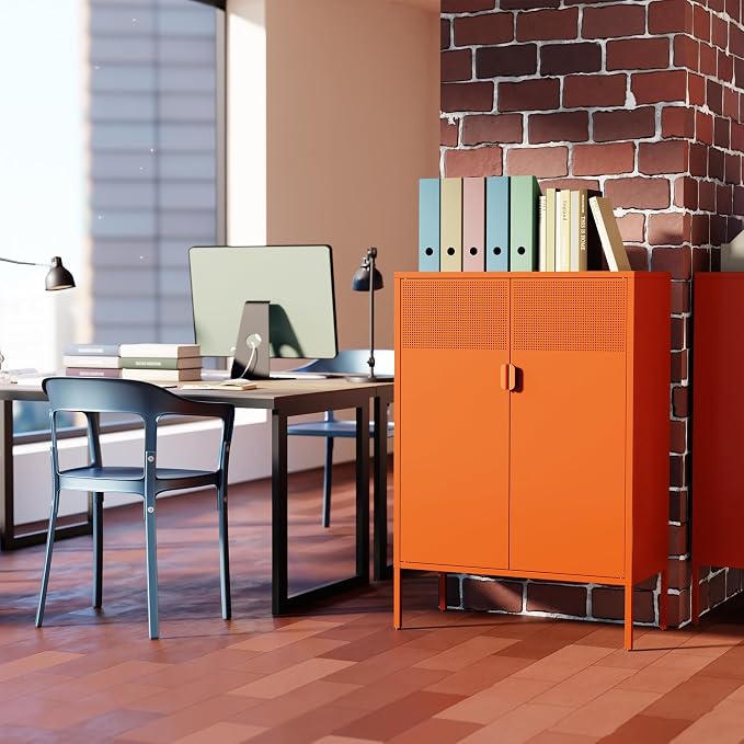 2 Mesh Door Metal Cabinet with Adjustable Shelves, Metal Storage Cabinet - Image 3
