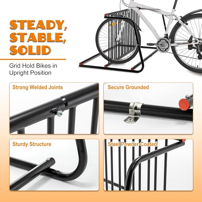 10-Bike Floor Bike Rack, 60” Dual-Sided Freestanding Steel Bike Stand - Image 6