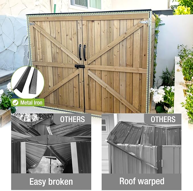 Outdoor Storage Shed with Metal Frame, Wooden Tool Cabinet - Image 2