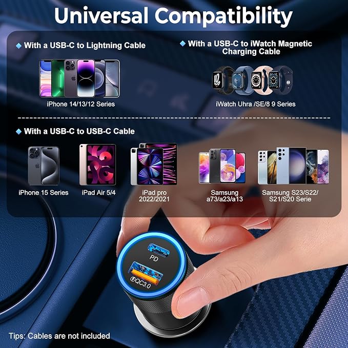 6 Pack USB C Car Charger, Ancekoy 38W Dual USB-C + USB-A Car Charger Adapter - Image 7