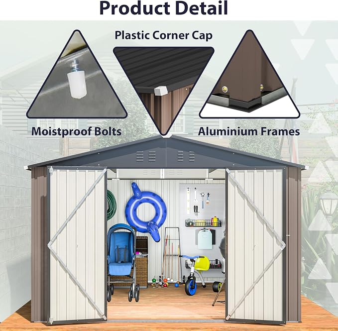 10 x 10 FT Outdoor Storage Shed, Large Metal Tool Sheds - Image 3