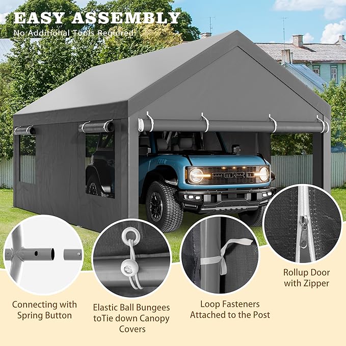 Walsunny Carport, 10x20 ft Heavy Duty Carport Canopy - Image 3