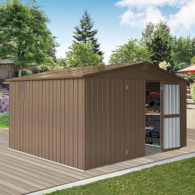 IKERY Large Galvanized Steel Storage Shed 11' x 9' - Image 2