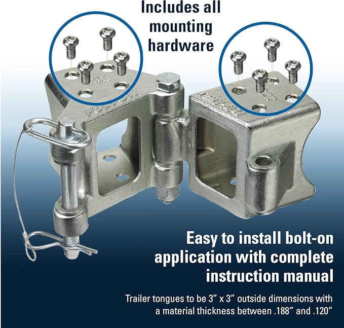 Fulton HDPB330101 Fold-Away Hinge Kit, Bolt On, 000 lbs. Capacity, 3 Inch x 3 - Image 3