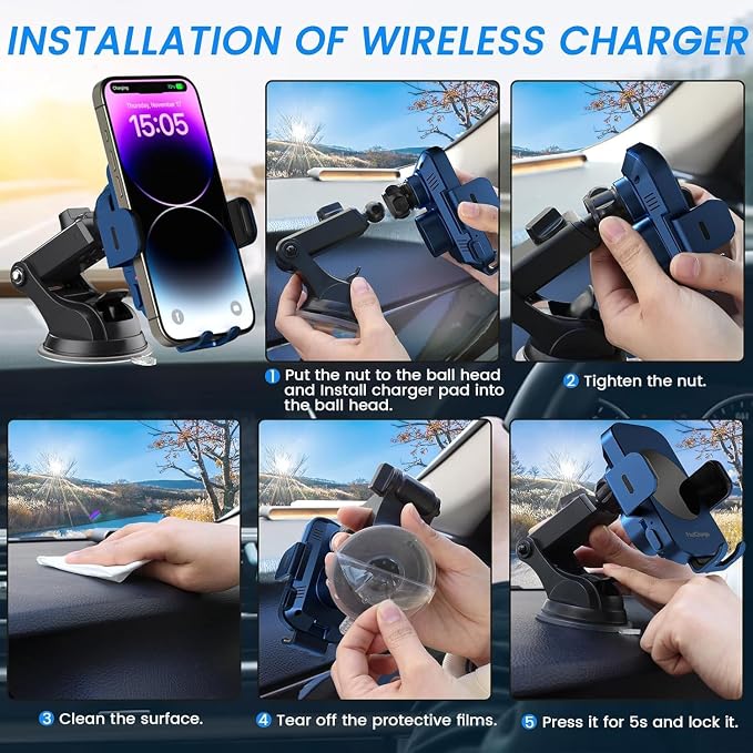Wireless Car Charger, Fast Charging 15W Auto Clamping Car Charger Phone Holder - Image 7