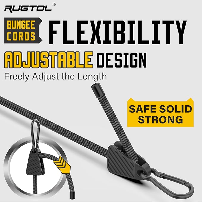 Adjustable Bungee Cords with Hooks, 6 Pack Heavy Duty Outdoor Carabiner Bungee - Image 2