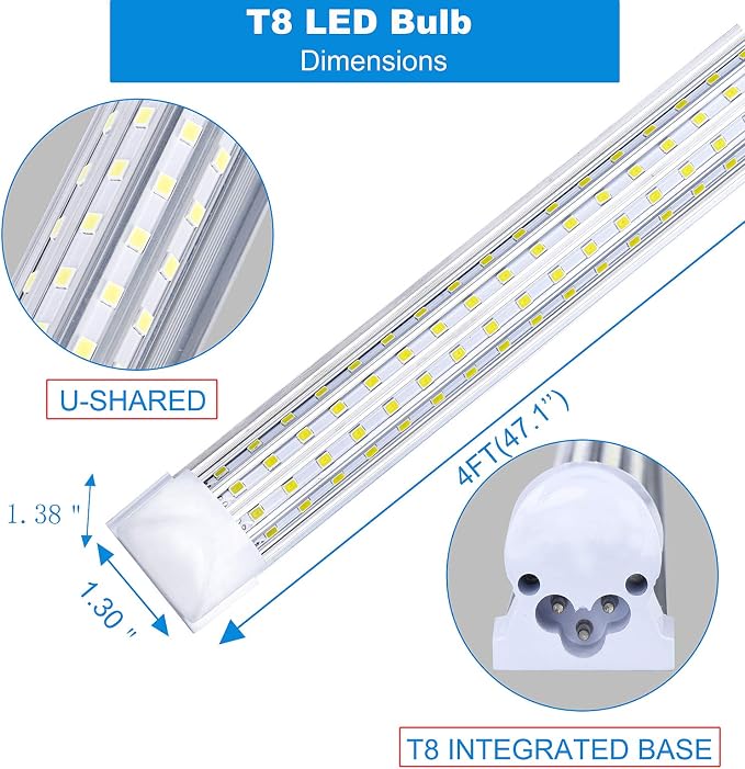 4FT LED Shop Light, 72W 6000K Cold White 9500LM Super Bright T8 Integrated LED - Image 4