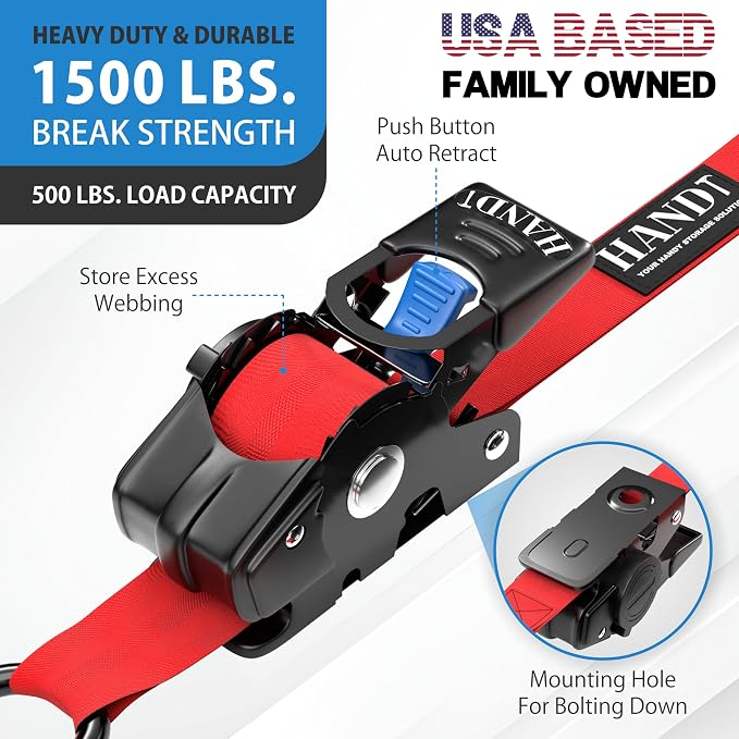 HandT USA Based Retractable Ratchet Straps 1in x 6ft - Image 2