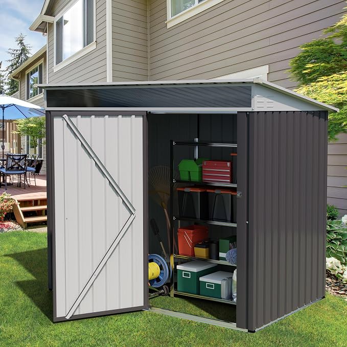 Vongrasig Outdoor Storage Shed, 6 x 4 FT Outside Metal Garden Shed - Image 2