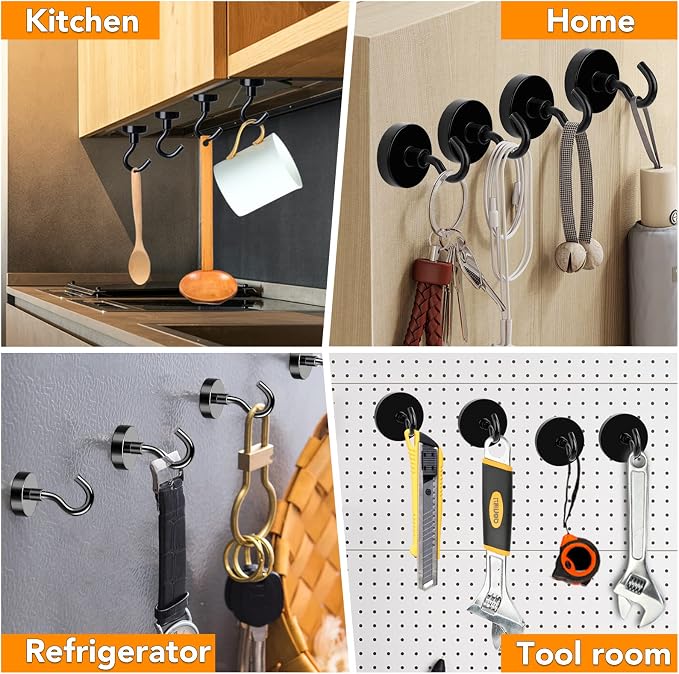 MIKEDE Magnetic Hooks, 25Lbs+ Black Heavy Duty Earth Magnets - Image 7