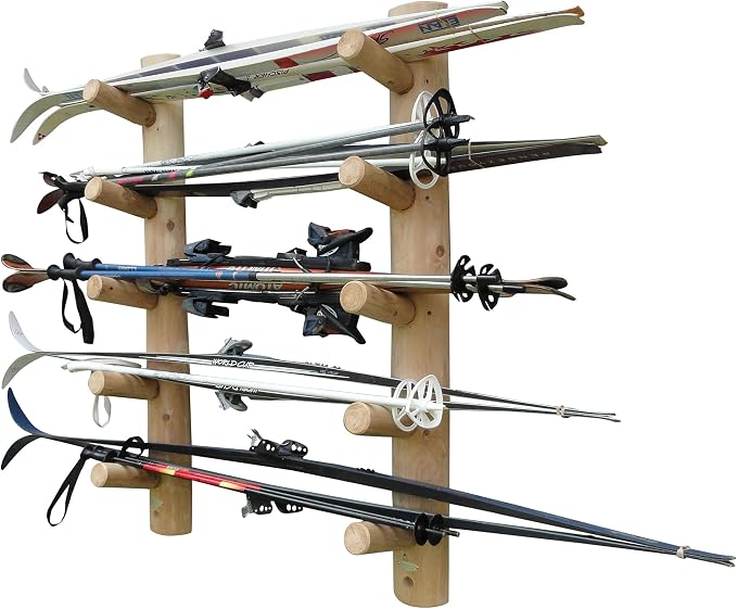 10-Place Wall-Mounted Ski Log Racks by LogKayakRack