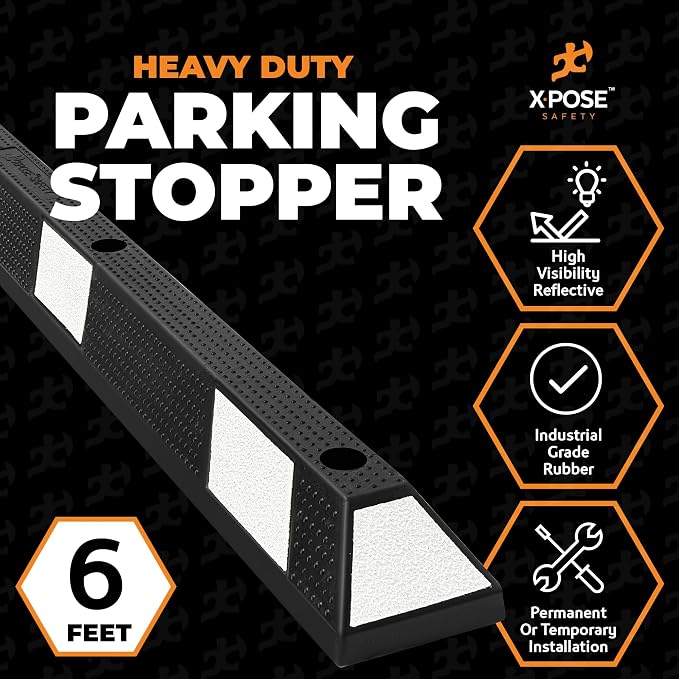 Xpose Safety 72" Heavy Duty Rubber Parking Stopper – 6 Pack Wheel Blocks - Image 2