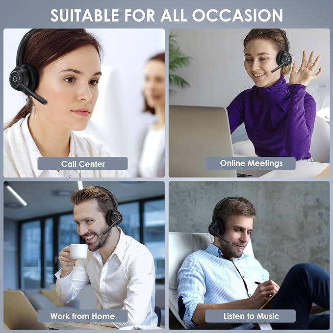 Wireless Headset with Mic for Work, Wireless On Ear Headphones with USB Dongle - Image 7