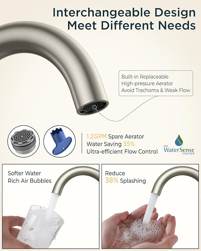 FORIOUS Brushed Nickel Bathroom Faucet 2 Hole, 4 Inch Centerset Bathroom Sink - Image 3