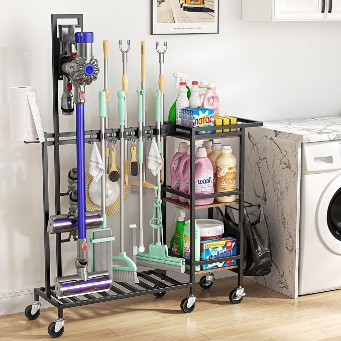 Cleaning Utility Cart on Wheels, Vacuum Stand Compatible by Housolution