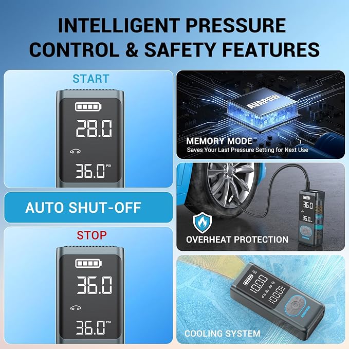 AVAPOW AP18 Tire Inflator Portable Air Compressor, 300% Faster 150 PSI Cordless - Image 4
