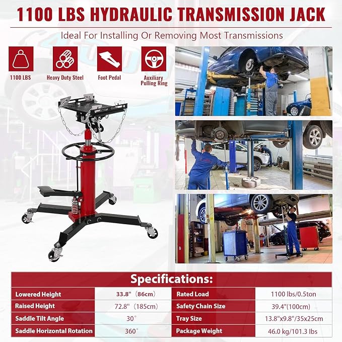 Transmission Jack 1100 LBS Hydraulic Telescoping 2-Stage Lift Jack Stand - Image 5