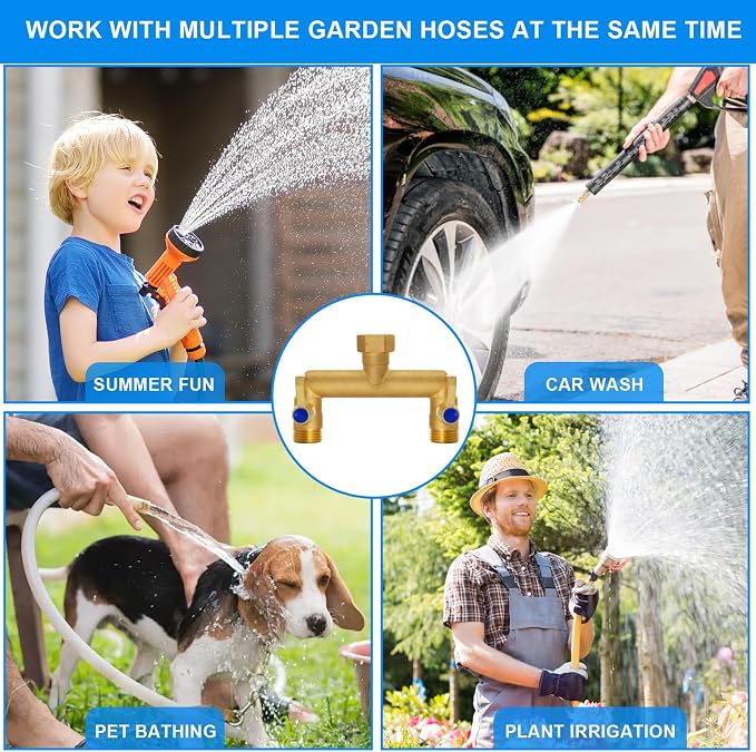 Brass Garden Hose Splitter, Garden Hose Splitter 2 Way Heavy Duty, - Image 3